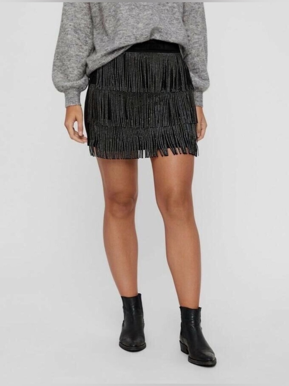Vero Moda Black Studded Fringe Mini Skirt - Picture 2 of 6